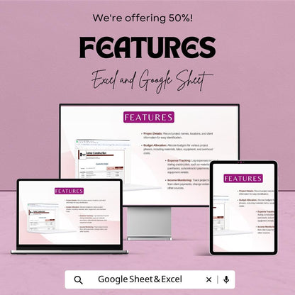 Construction Ledger Template | Excel Construction Accounting Spreadsheet | Google Sheets Ledger Tracker | Contractor Expense Tracker |