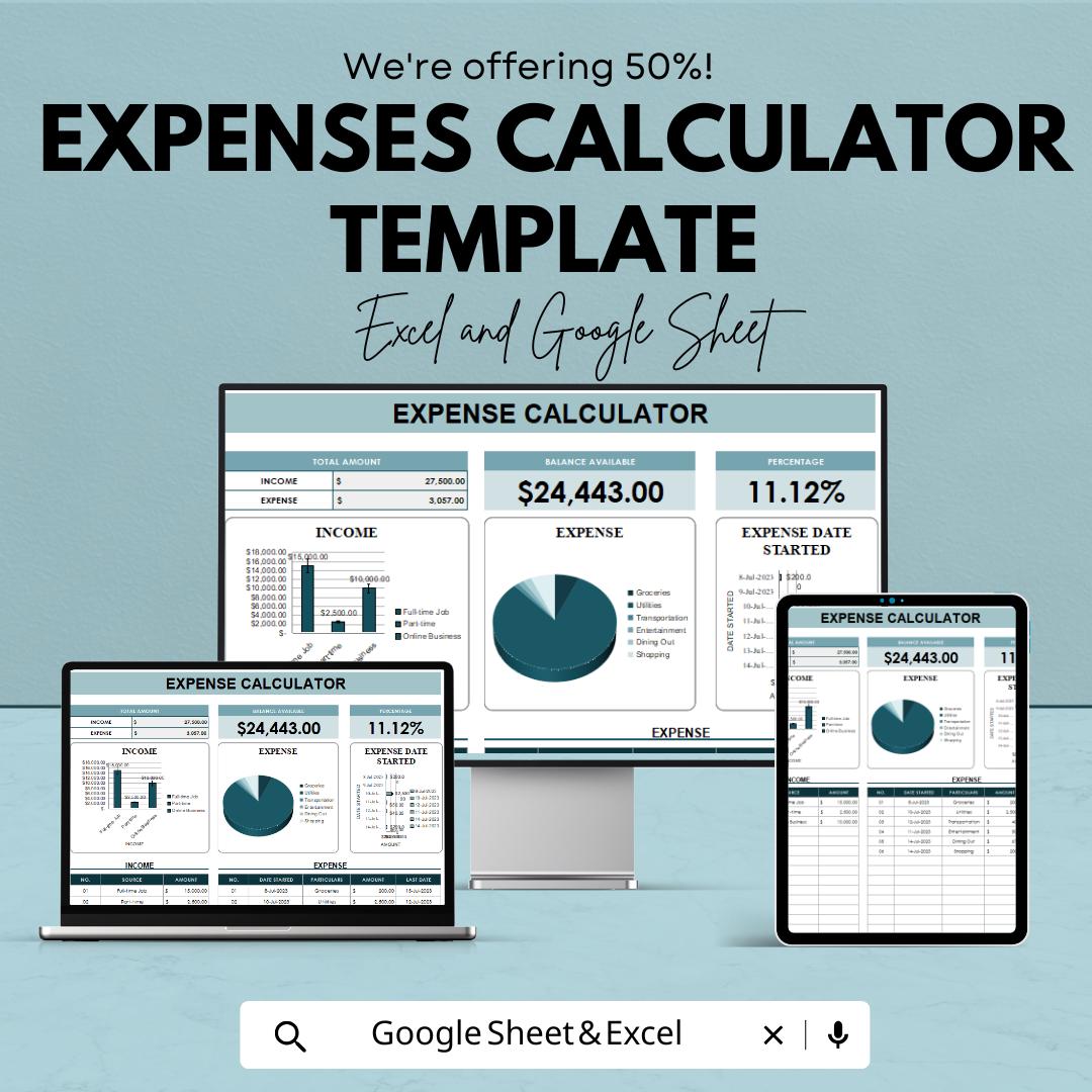 Expenses Calculator Template | Income & Expense Tracker | Budget Spreadsheet for Excel and Google Sheets