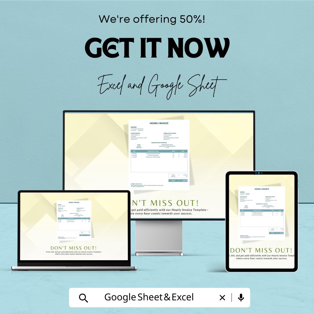 Hourly Invoice Template | Freelance Billing Sheet | Service Invoice Tracker | Editable Consultant Invoice | Business Invoice Format