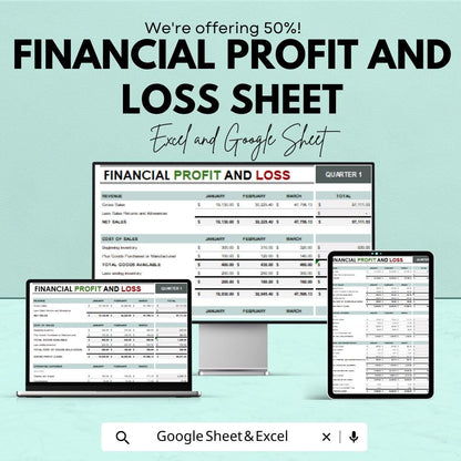 Financial Profit and Loss Sheet | Budget Management and Expense Tracker | Google Sheets | Instant Download for Small Business & Personal Use