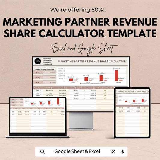 Marketing Partner Revenue Share Calculator Template | Revenue Share Tracker | Affiliate Commission Calculator | Partner Performance Tracker