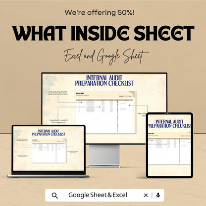 Internal Audit Preparation Checklist Sheet - Excel and Google Sheet Template for Audit Planning | Task Management & Compliance Tracking