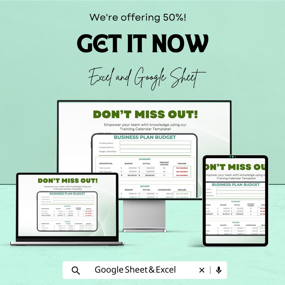 Business Plan Budget Sheet | Google Sheet | Budget Planner Template for Businesses | Track Income & Expenses | Business Planning Tool