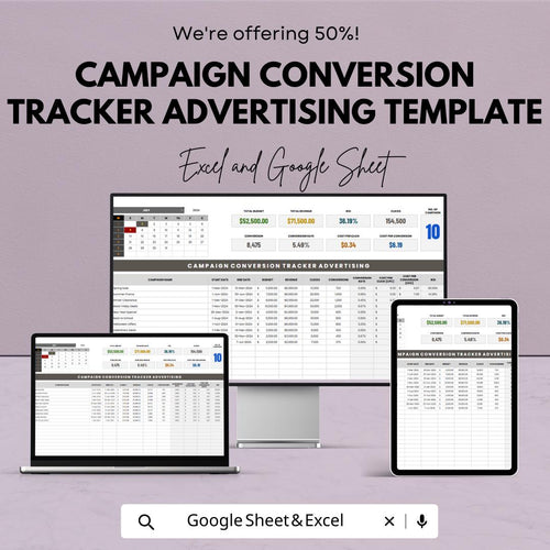 Campaign Conversion Tracker Template | Advertising ROI Tracker | Marketing Budget Spreadsheet | PPC Performance Dashboard