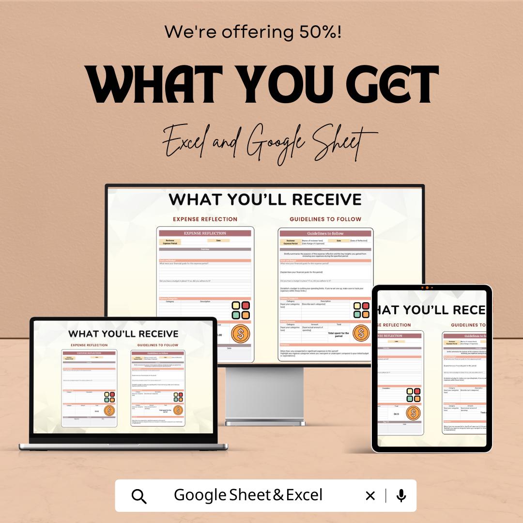 Expense Reflection Template | Expense Review Spreadsheet | Budget Reflection Planner | Personal Finance Review