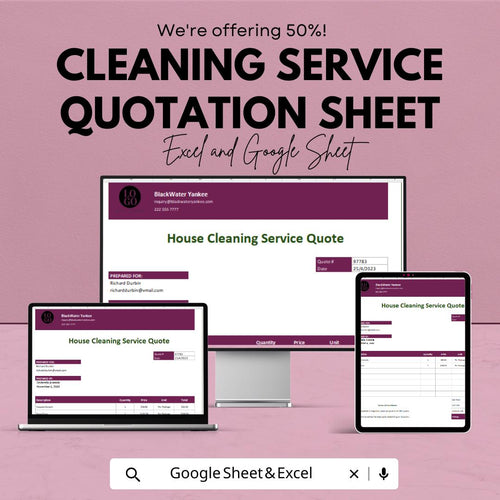 Cleaning Service Quotation Sheet Template | Excel & Google Sheets | House Cleaning Quote Form | Service Estimate Template | Digital Download