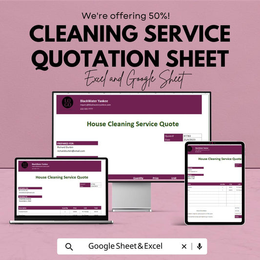 Cleaning Service Quotation Sheet Template | Excel & Google Sheets | House Cleaning Quote Form | Service Estimate Template | Digital Download