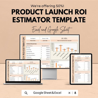 Product Launch ROI Estimator Template | Return on Investment Calculator | Business Planning Spreadsheet | Excel & Google Sheets