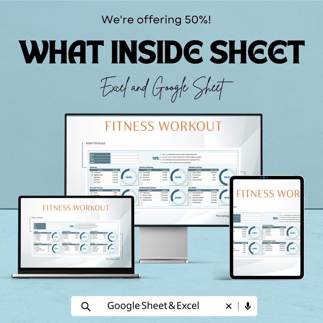Fitness Workout Tracker Template | Workout Planner Spreadsheet | Gym Workout Log | Fitness Training Tracker | Excel Google Sheets Template