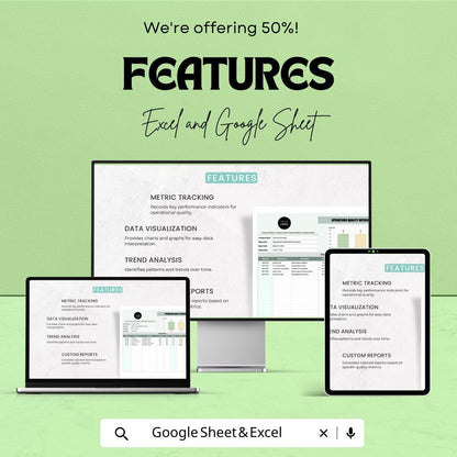 Operations Quality Metrics Analysis Sheet | Google Sheets | KPI Tracking | Quality Control Dashboard | Business Operations Management