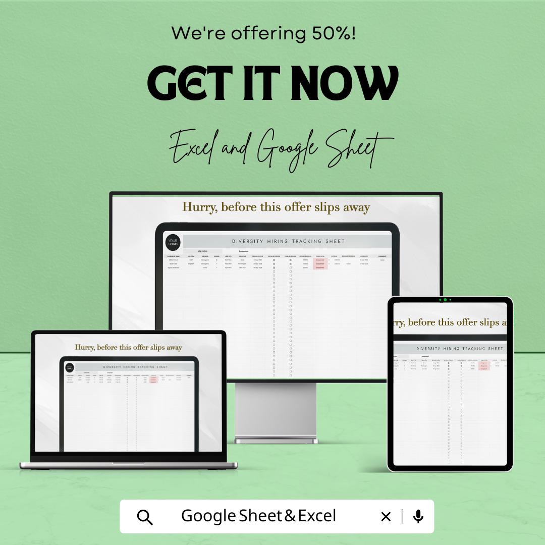 Diversity Hiring Tracking Sheet HR Template | Excel & Google Sheets | Inclusive Recruitment Tracker | HR Hiring Dashboard