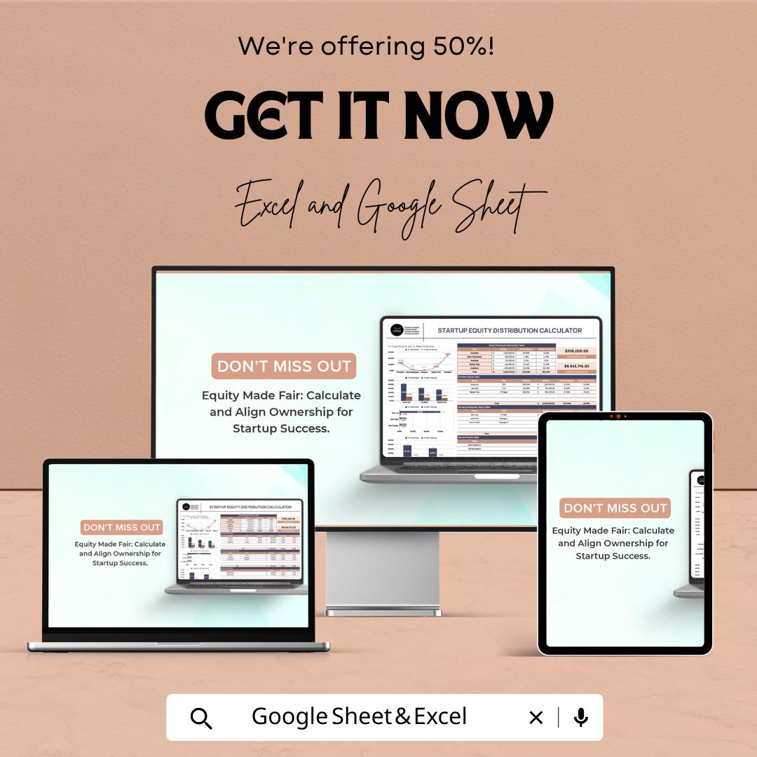 Startup Equity Distribution Calculator Template | Excel and Google Sheets | Founders Equity Split Tool | Cap Table Calculator |