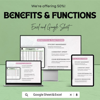 Landscaping Schedule Template, Operations Landscaping Planner, Lawn Care Task Tracker, Maintenance Schedule, Excel Google Sheets