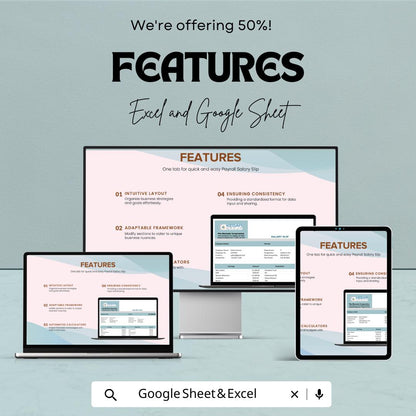 Payroll Salary Slip Sheet Template - Excel & Google Sheets - Employee Payslip Generator - Track Earnings, Deductions, and More