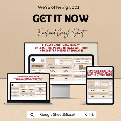 Marketing Monthly Newsletter Metrics Template | Email Analytics Tracker | Newsletter KPI Dashboard | Excel & Google Sheets Template | Email