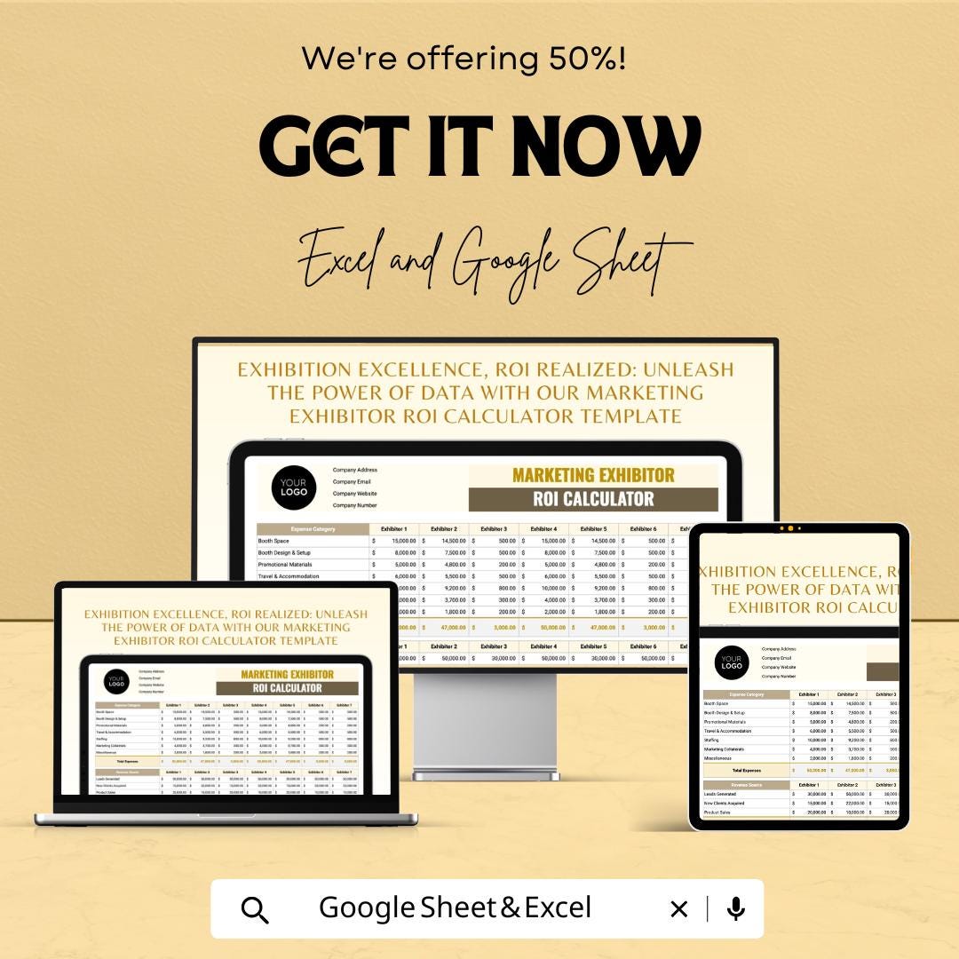 Marketing Exhibitor ROI Calculator Sheet | Excel & Google Sheets Template for Event ROI Analysis