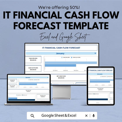 IT Financial Cash Flow Forecast Template | IT Cash Flow Spreadsheet | Technology Budget Planner | Excel & Google Sheets | Business Financial
