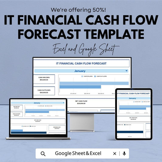 IT Financial Cash Flow Forecast Template | IT Cash Flow Spreadsheet | Technology Budget Planner | Excel & Google Sheets | Business Financial