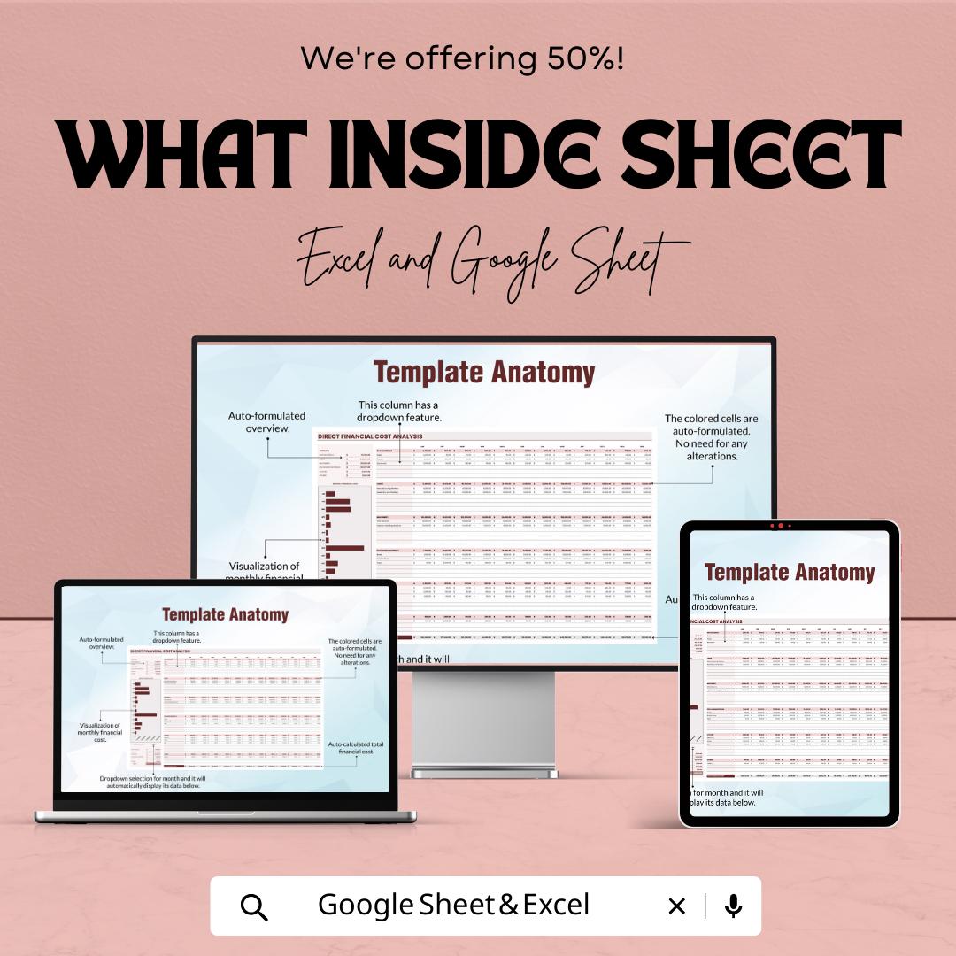 Direct Financial Cost Analysis Template | Excel and Google Sheets Cost Tracker | Business Expense Spreadsheet | Budget & Profit Analysis