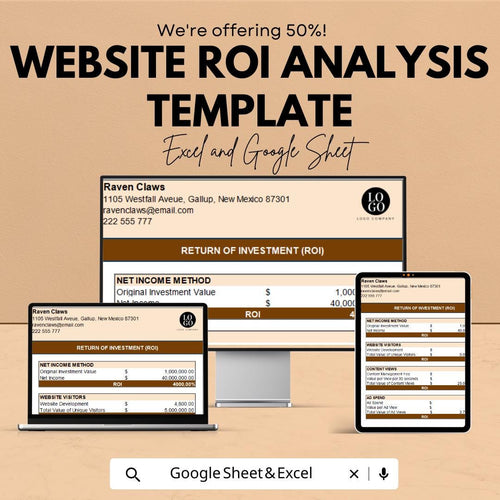 Website ROI Analysis Template | Website Performance ROI Calculator | Web Analytics Spreadsheet | Digital Download