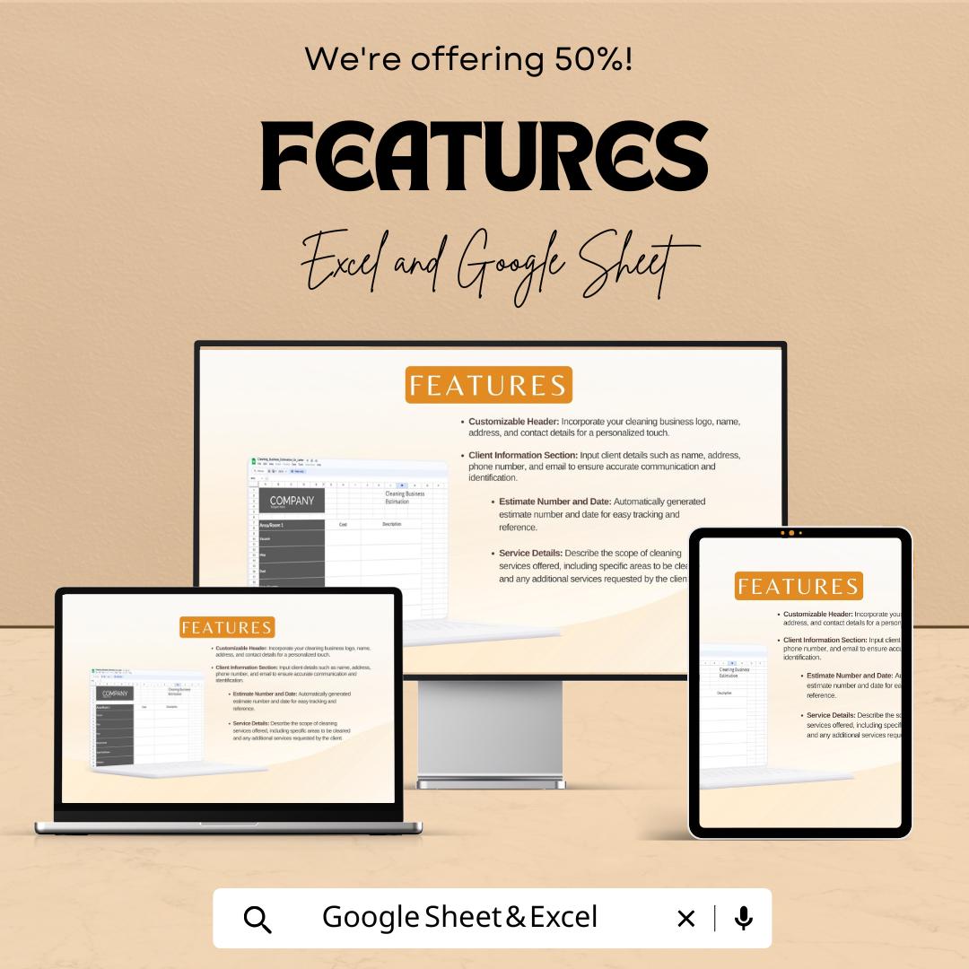Blank Cleaning Business Estimate Sheet – Excel & Google Sheets Template for Service Estimates, Pricing, and Cost Breakdown