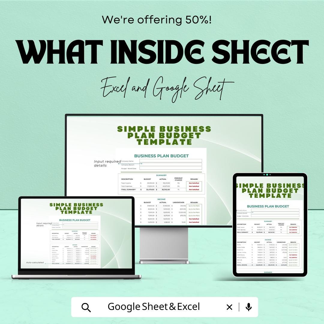 Business Plan Budget Sheet | Google Sheet | Budget Planner Template for Businesses | Track Income & Expenses | Business Planning Tool