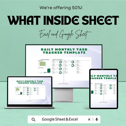 Daily and Monthly Task Tracker Sheet | Excel and Google Sheets | Task Management Template | Productivity & Goal Planner