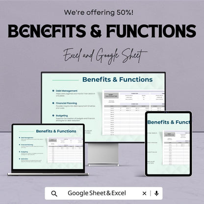 Debt Calculator Template | Debt Payoff Tracker Spreadsheet | Loan Interest Calculator | Monthly Payment Schedule Template