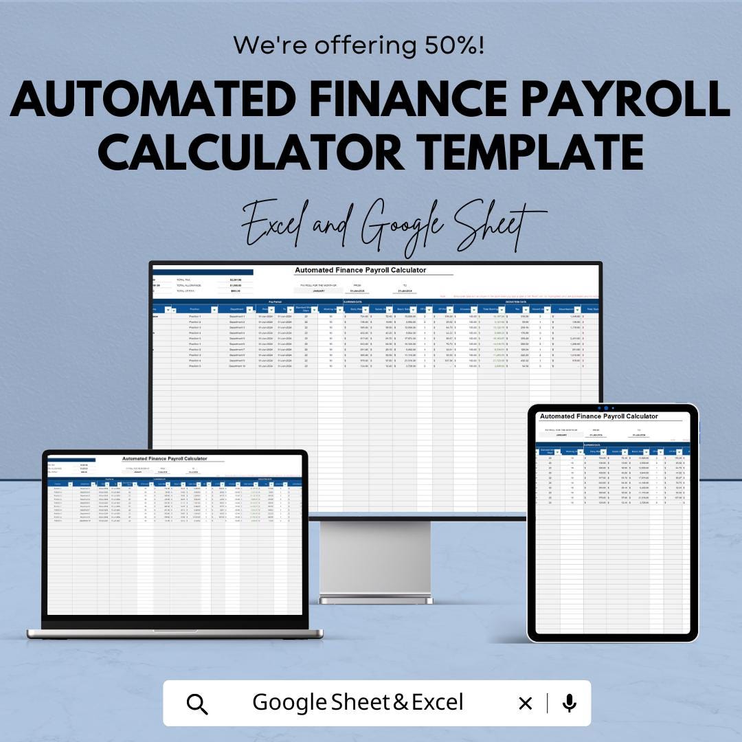 Automated Finance Payroll Calculator Template | Payroll Management Spreadsheet | Employee Salary Calculator | Automated Payroll Tool