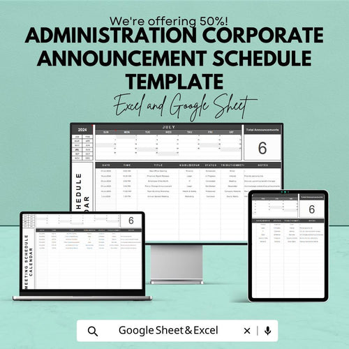 Corporate Announcement Schedule Template, Admin Planner, Communication Calendar, Office Announcement Tracker,