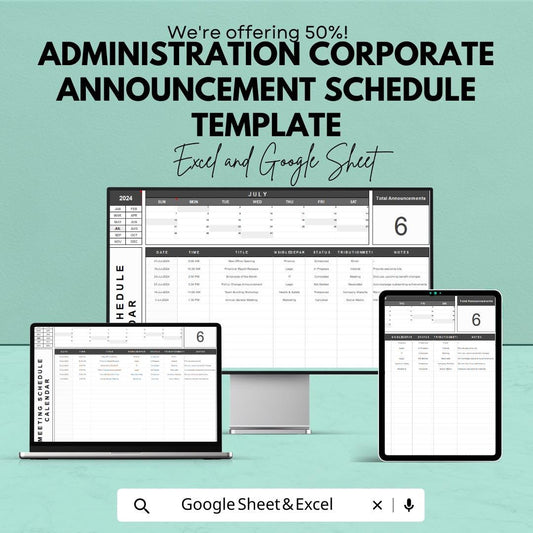 Corporate Announcement Schedule Template, Admin Planner, Communication Calendar, Office Announcement Tracker,