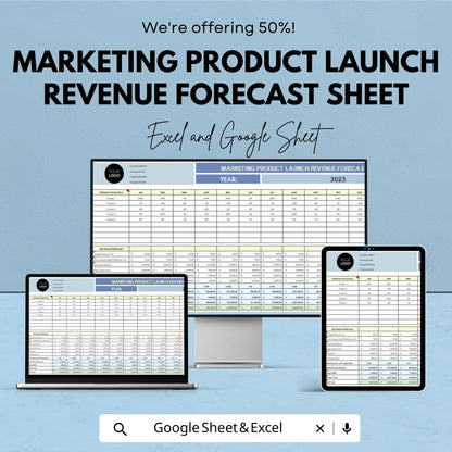 Marketing Product Launch Revenue Forecast Template | Excel and Google Sheet | Plan & Forecast Product Launches | Sales Forecasting Tool |