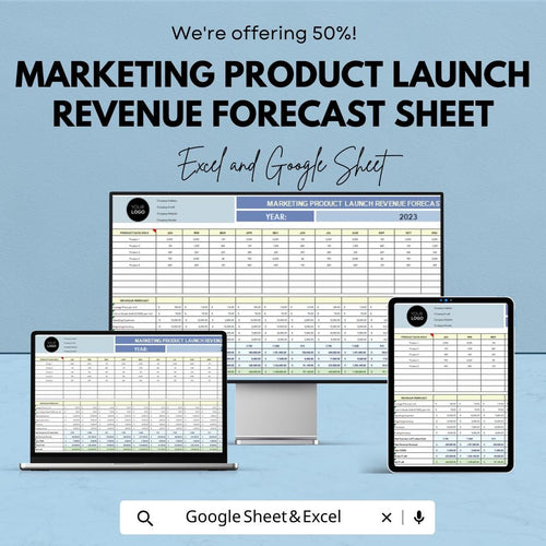 Marketing Product Launch Revenue Forecast Template | Excel and Google Sheet | Plan & Forecast Product Launches | Sales Forecasting Tool |