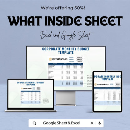 Corporate Monthly Budget Template | Business Budget Spreadsheet | Monthly Expense Tracker | Financial Planning Sheet