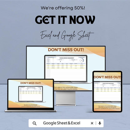 Finance Invoice Management Template | Invoice Tracker Spreadsheet | Payment Status Log | Automated Calculations | Business Finance Template