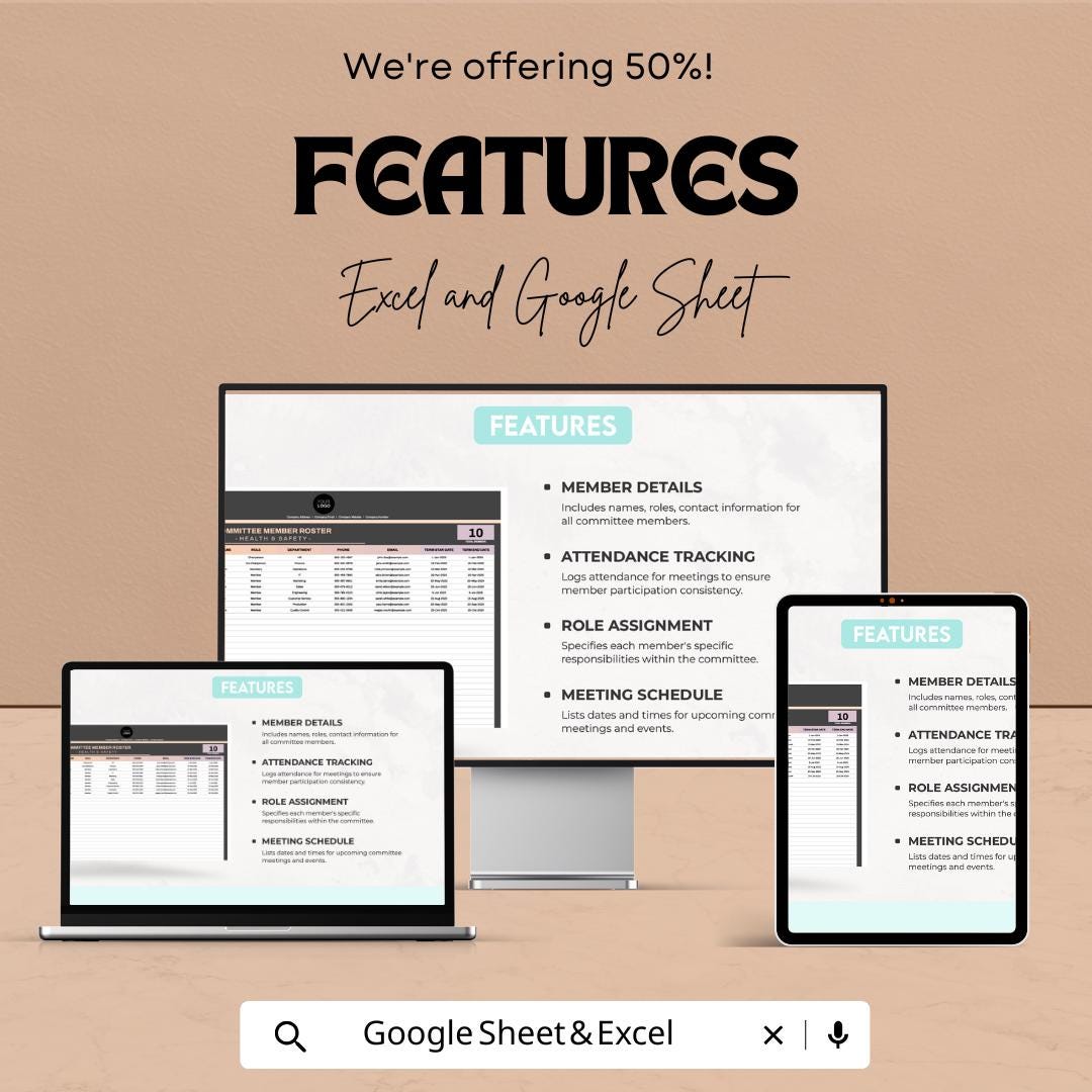 Health & Safety Committee Member Roster Template | Excel and Google Sheets | Safety Committee List | HSE Committee Tracker