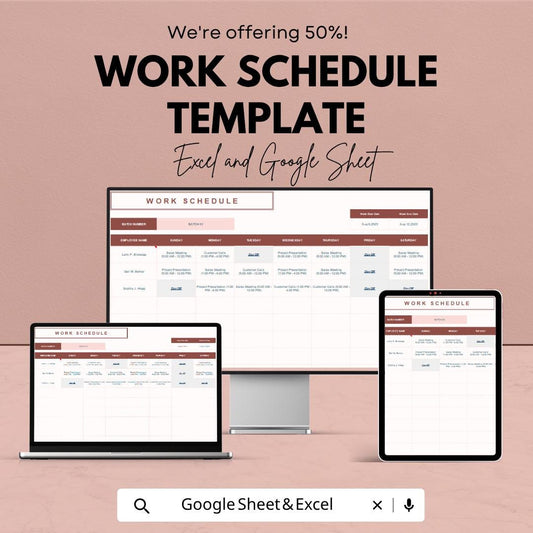 Work Schedule Template Excel Google Sheets | Employee Schedule Template | Weekly Work Schedule | Staff Planner Spreadsheet | Shift Schedule