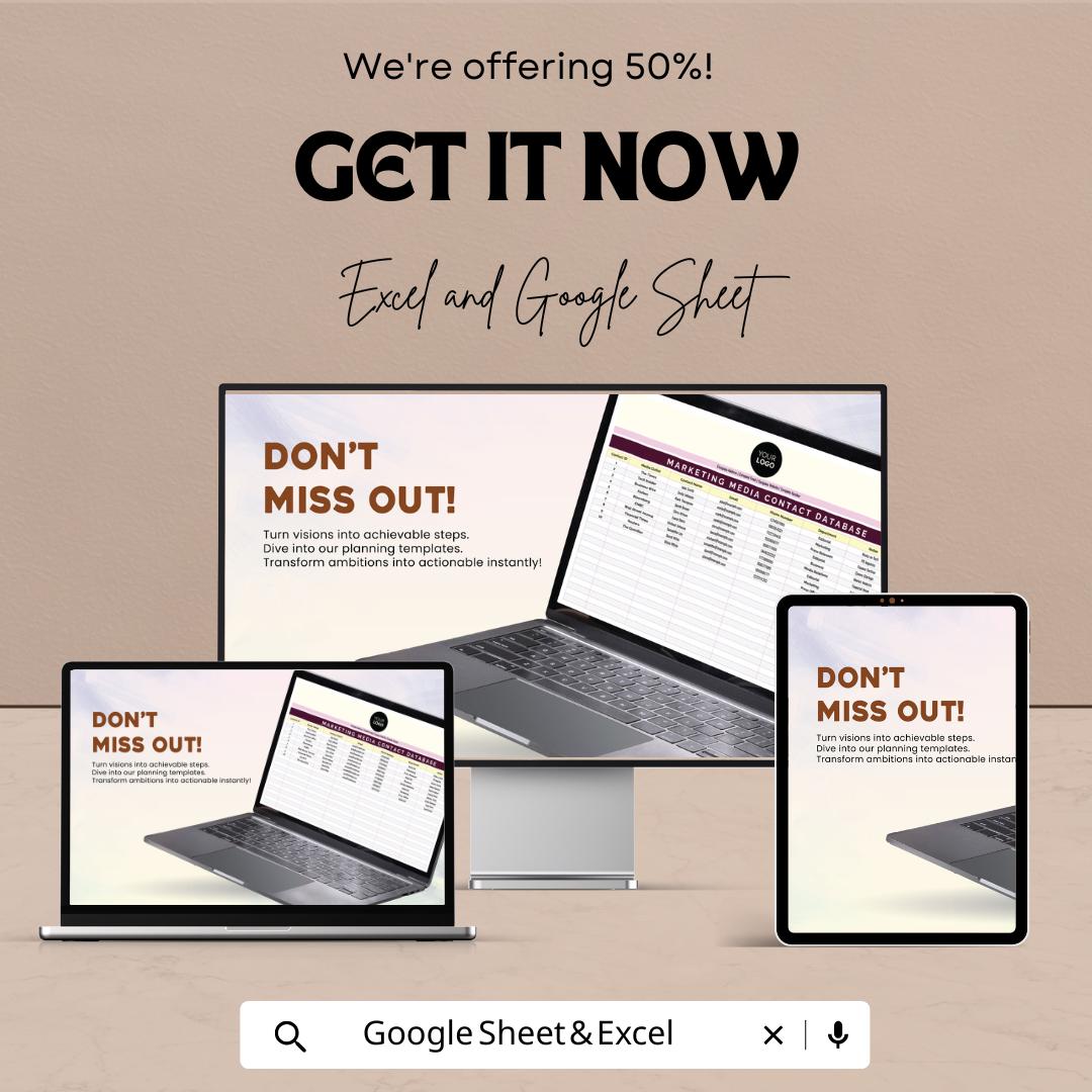 Marketing Media Contact Database Template | PR Contact List | Media Outreach Spreadsheet |  Marketing Communications Tool