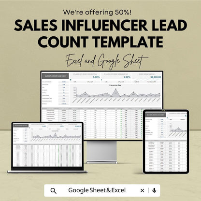 Sales Influencer Lead Count Template | Influencer Tracking Spreadsheet | Lead Management Tracker | Engagement & Conversion Tracker