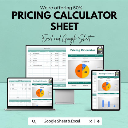 Pricing Calculator Sheet for Material & Labor Cost | Excel and Google Sheet Template | Event Planning, Budgeting, and Cost Estimation