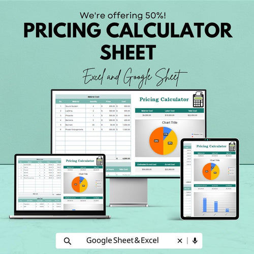 Pricing Calculator Sheet for Material & Labor Cost | Excel and Google Sheet Template | Event Planning, Budgeting, and Cost Estimation