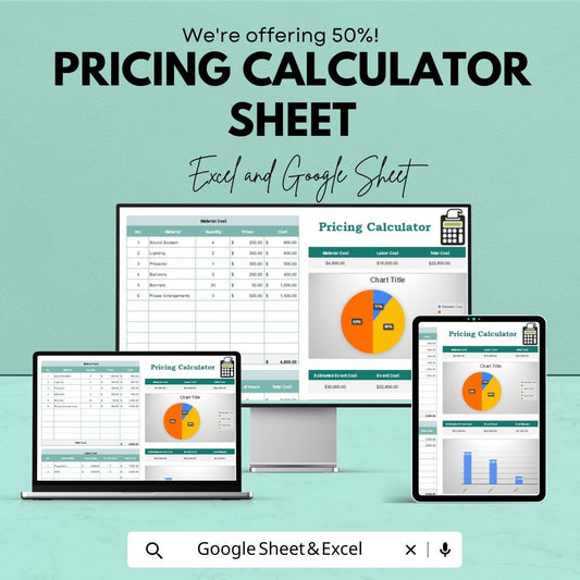 Pricing Calculator Sheet for Material & Labor Cost | Excel and Google Sheet Template | Event Planning, Budgeting, and Cost Estimation