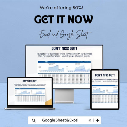 Business Plan Forecast Template | Financial Projection sheet | Revenue and Expense Forecast | Excel & Google Sheets | Business Planner
