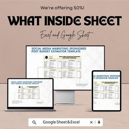 Social Media Marketing Sponsored Post Budget Estimator | Excel & Google Sheets | Ad Campaign Cost Planner | Social Media Ads Budget Template