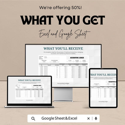 Accounting Ledger Template | Bookkeeping Spreadsheet | Transaction Log | Debit Credit Ledger | Finance Template