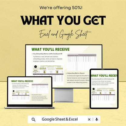 Key Onboarding Metrics & KPIs Dashboard HR Sheet | Excel and Google Sheets Template | Employee Onboarding Tracking Tool