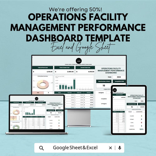 Facility Management Dashboard Template | Operations Performance Dashboard | Maintenance KPI Tracker | Excel & Google Sheets