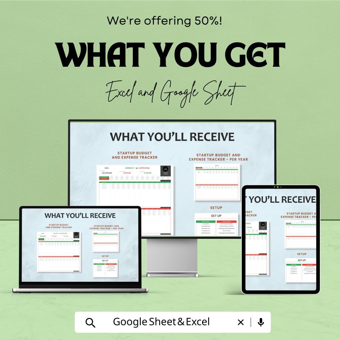 Startup Budget and Expense Tracker Template | Excel & Google Sheets | Small Business Finance Planner | Budget vs Expense Spreadsheet