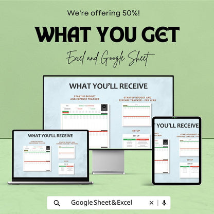 Startup Budget and Expense Tracker Template | Excel & Google Sheets | Small Business Finance Planner | Budget vs Expense Spreadsheet