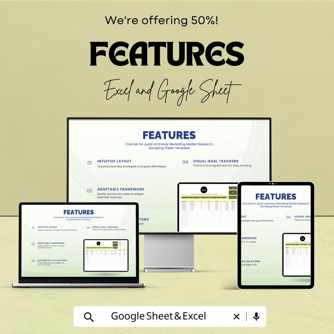 Marketing Market Research Sampling Sheet Template | Data Collection Template | Market Research Tracker | Participant Sampling Form